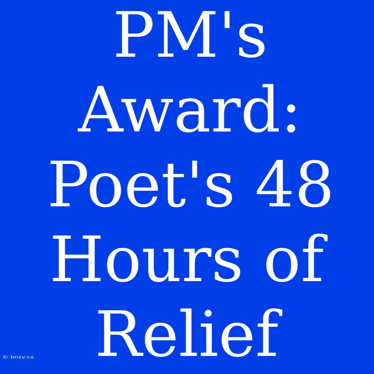 PM's Award: Poet's 48 Hours Of Relief