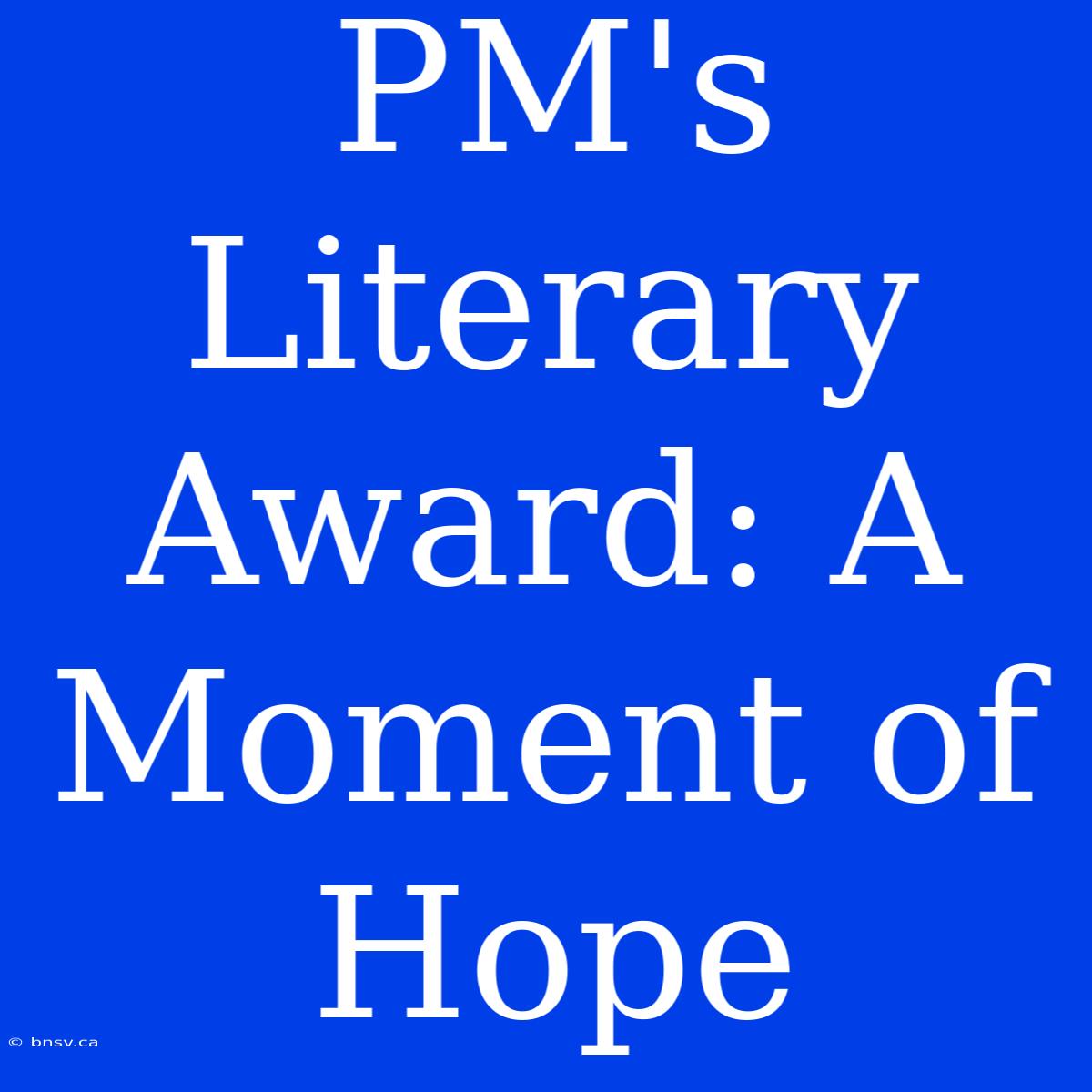 PM's Literary Award: A Moment Of Hope