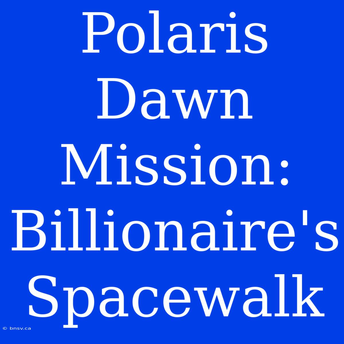 Polaris Dawn Mission: Billionaire's Spacewalk