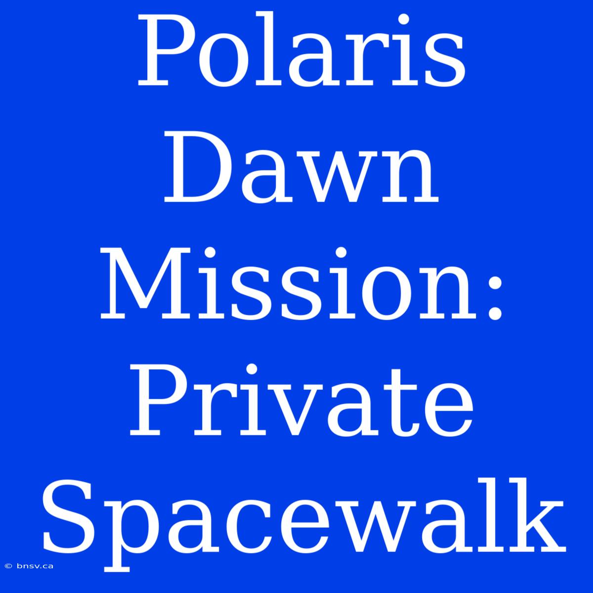 Polaris Dawn Mission: Private Spacewalk