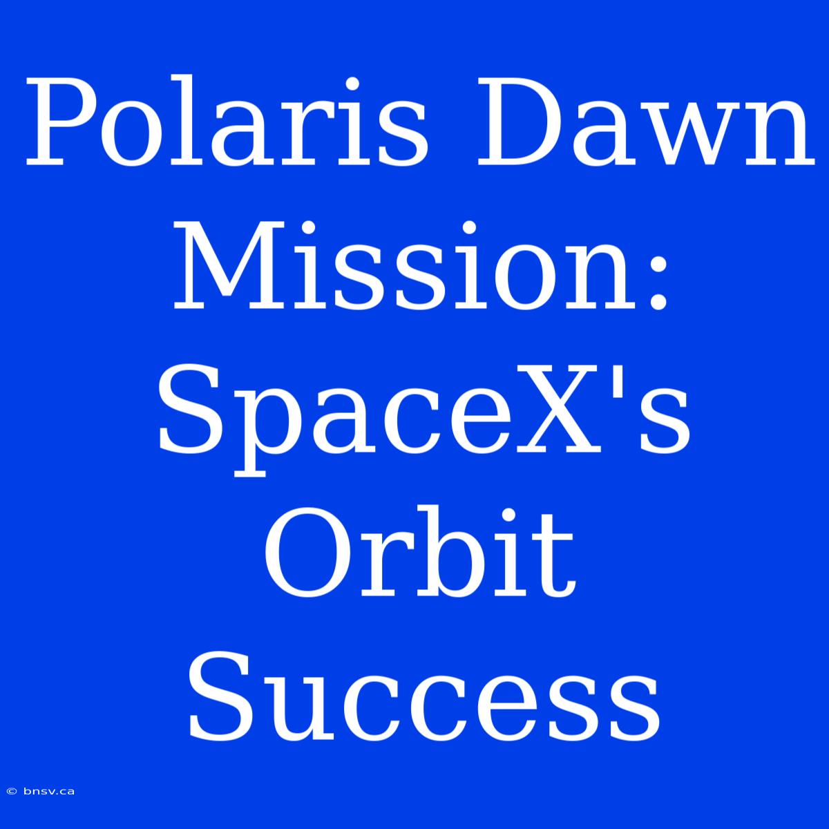 Polaris Dawn Mission: SpaceX's Orbit Success