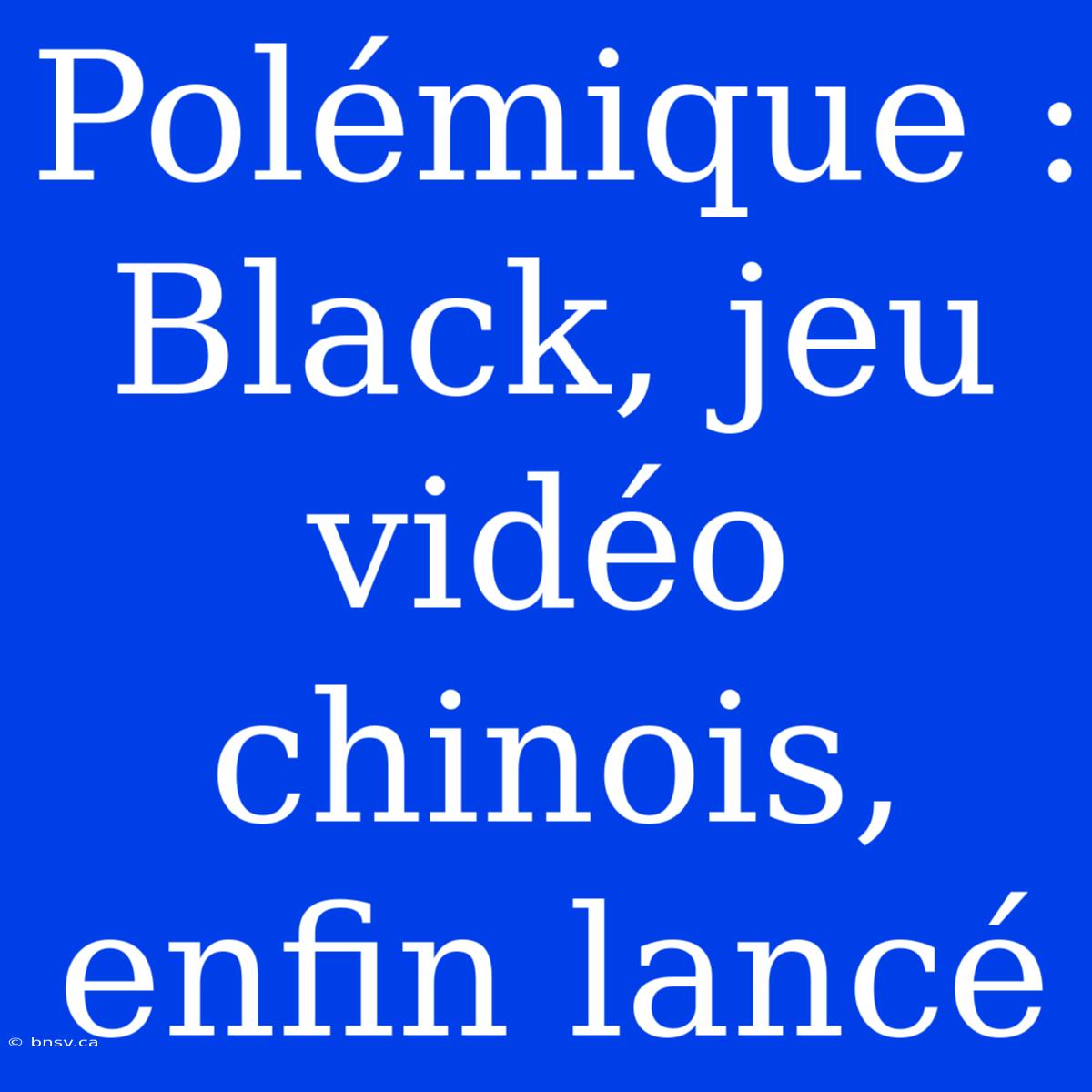 Polémique : Black, Jeu Vidéo Chinois, Enfin Lancé