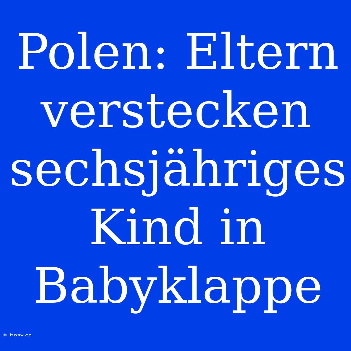 Polen: Eltern Verstecken Sechsjähriges Kind In Babyklappe