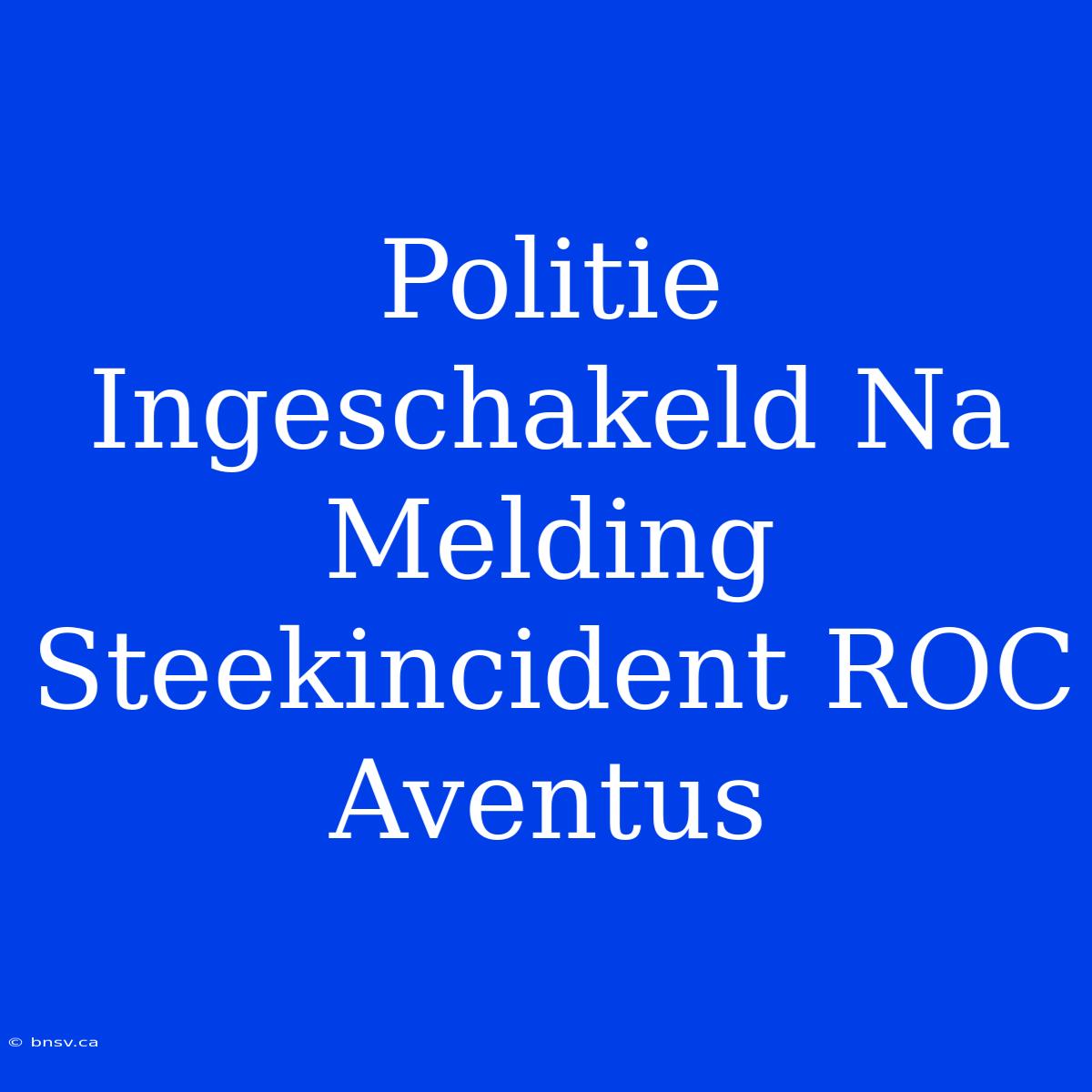 Politie Ingeschakeld Na Melding Steekincident ROC Aventus