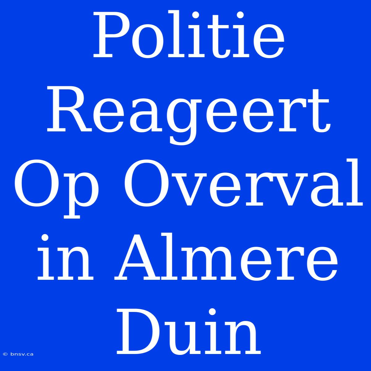 Politie Reageert Op Overval In Almere Duin