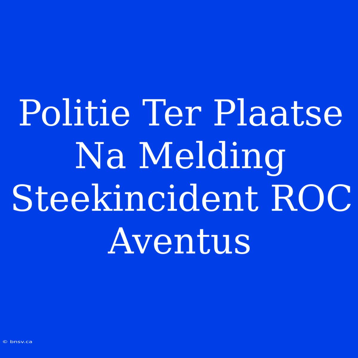 Politie Ter Plaatse Na Melding Steekincident ROC Aventus