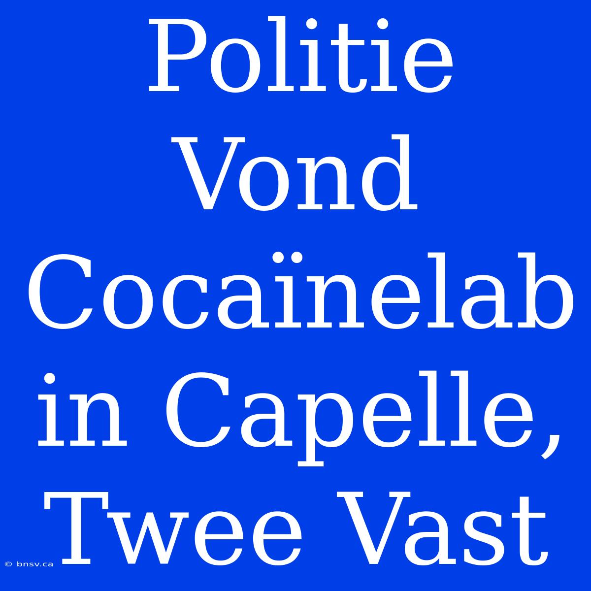 Politie Vond Cocaïnelab In Capelle, Twee Vast