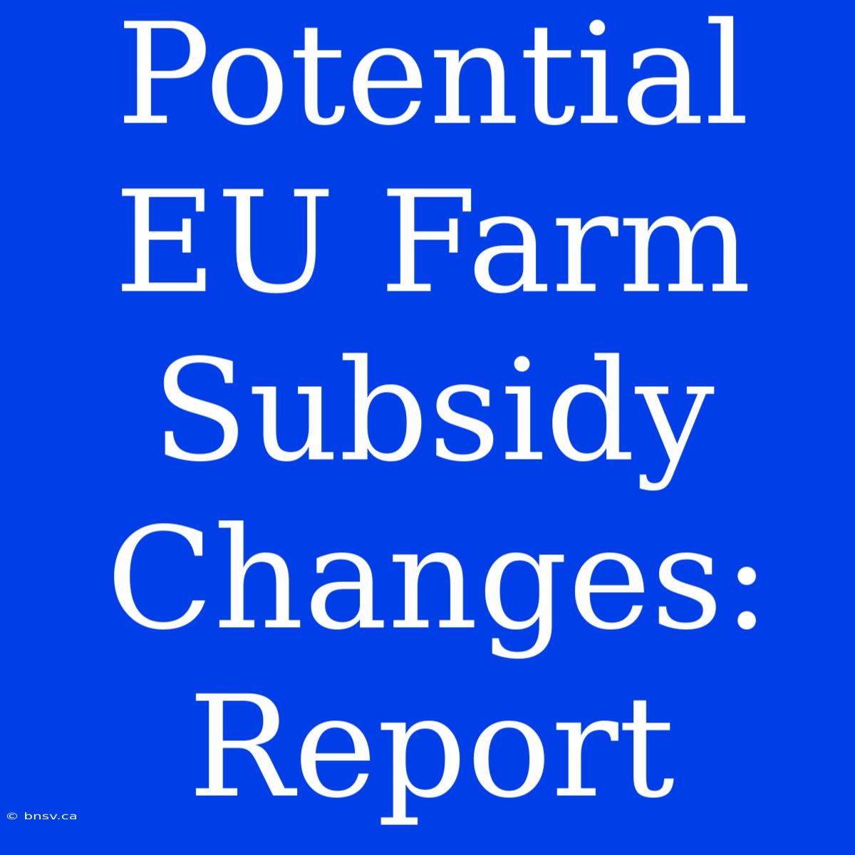 Potential EU Farm Subsidy Changes: Report