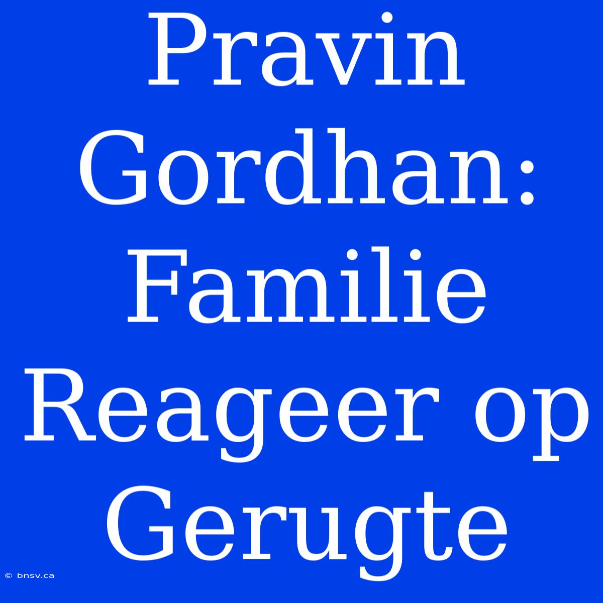 Pravin Gordhan: Familie Reageer Op Gerugte