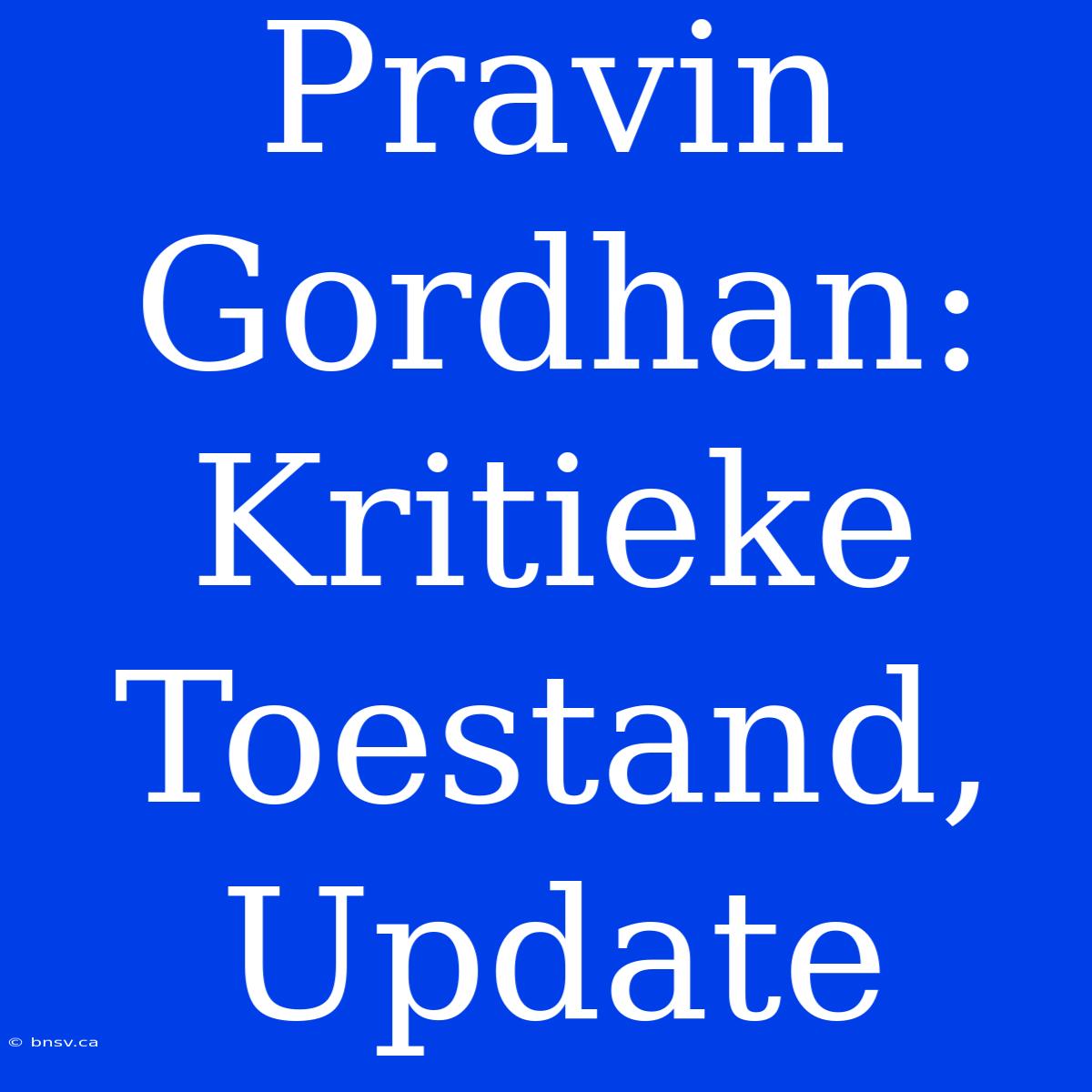 Pravin Gordhan: Kritieke Toestand, Update