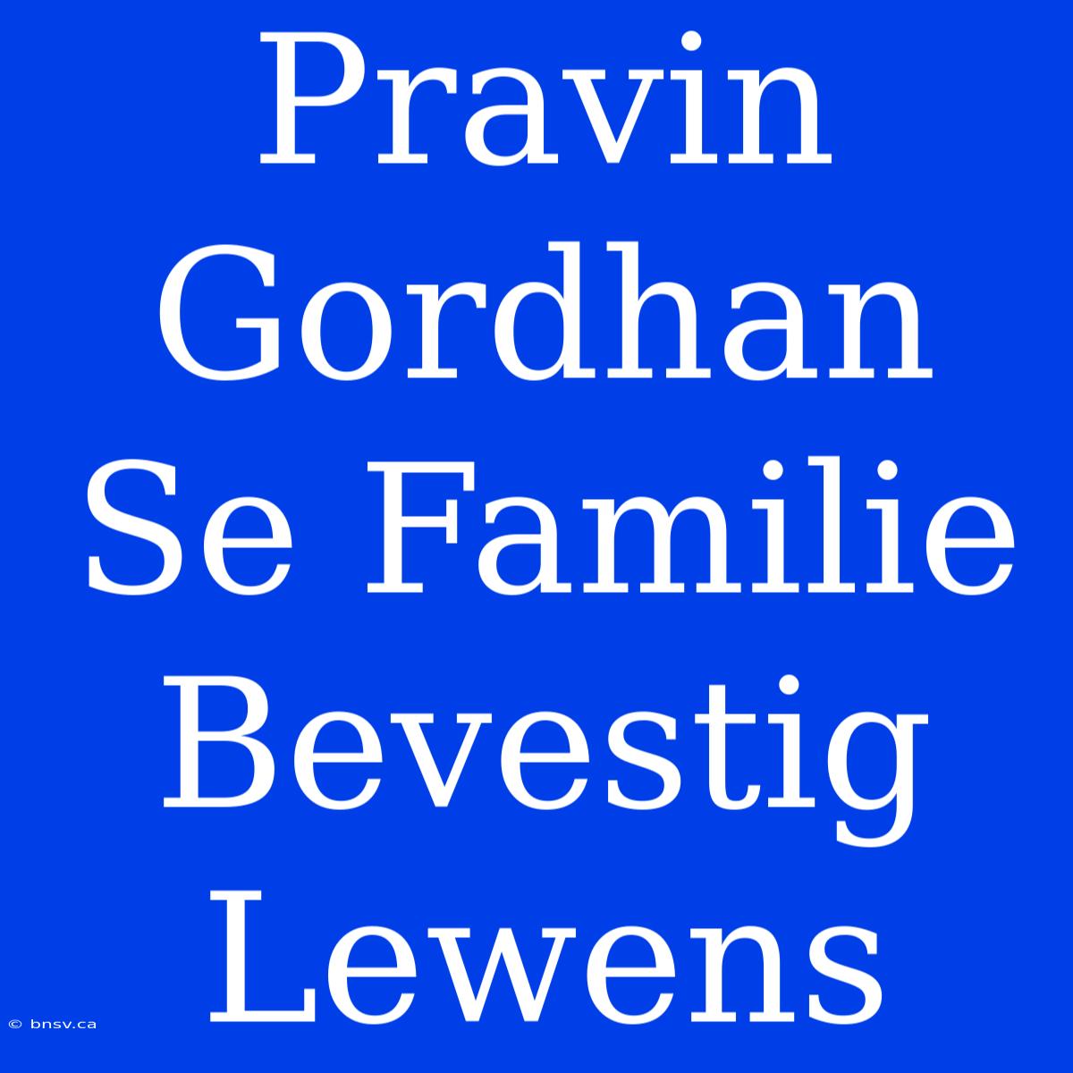 Pravin Gordhan Se Familie Bevestig Lewens