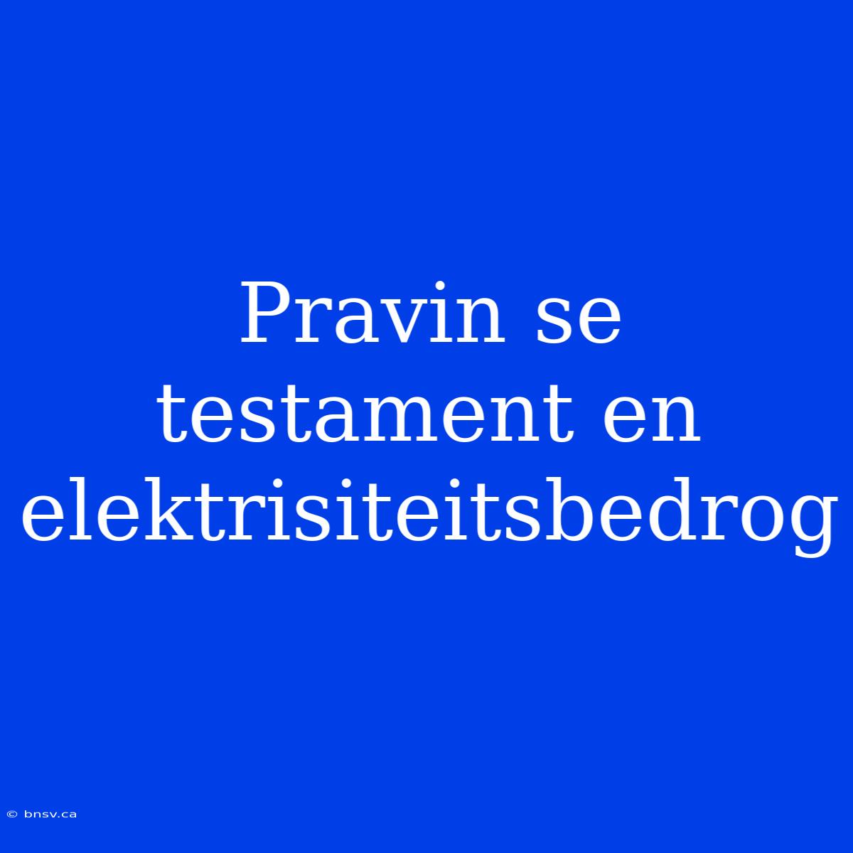 Pravin Se Testament En Elektrisiteitsbedrog