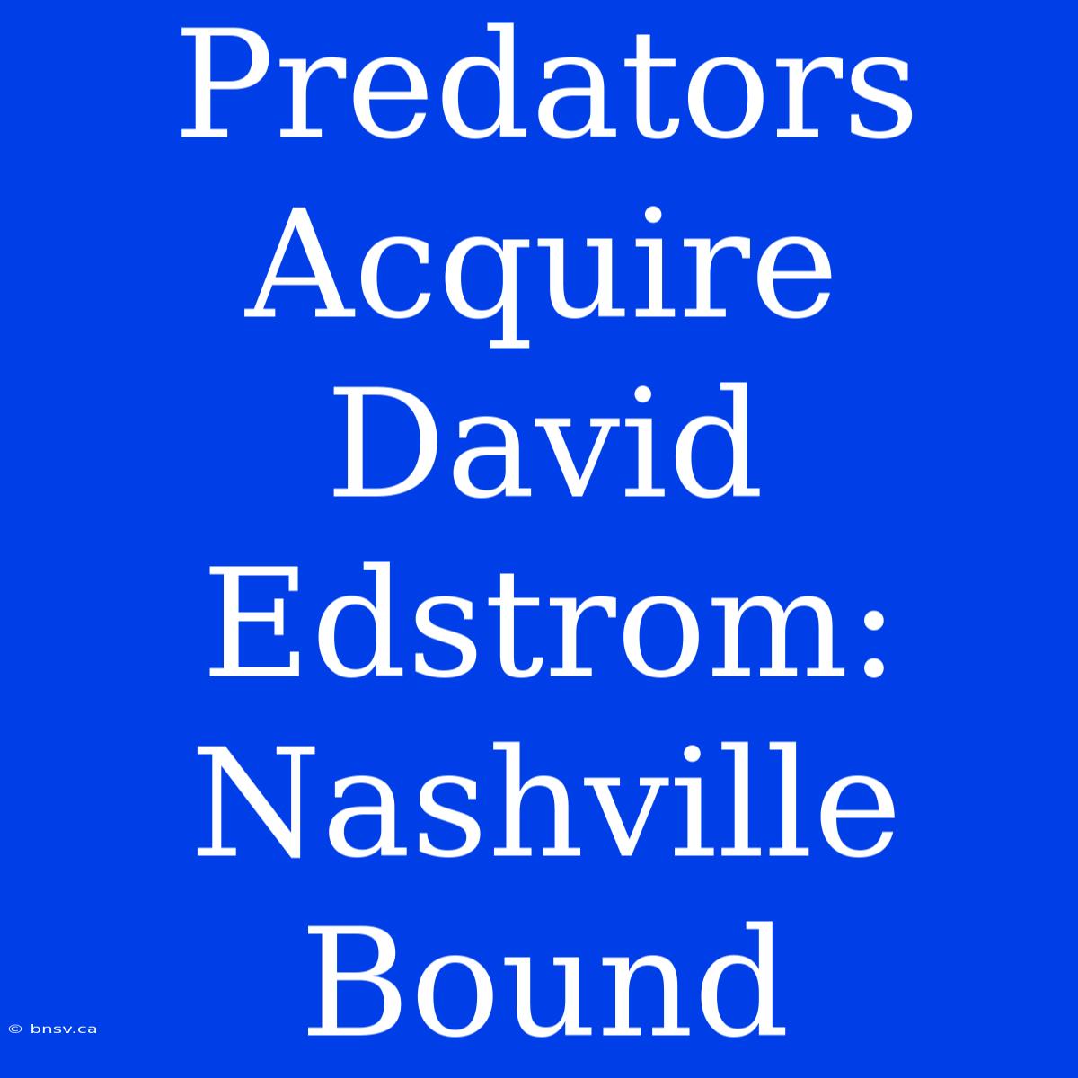 Predators Acquire David Edstrom: Nashville Bound