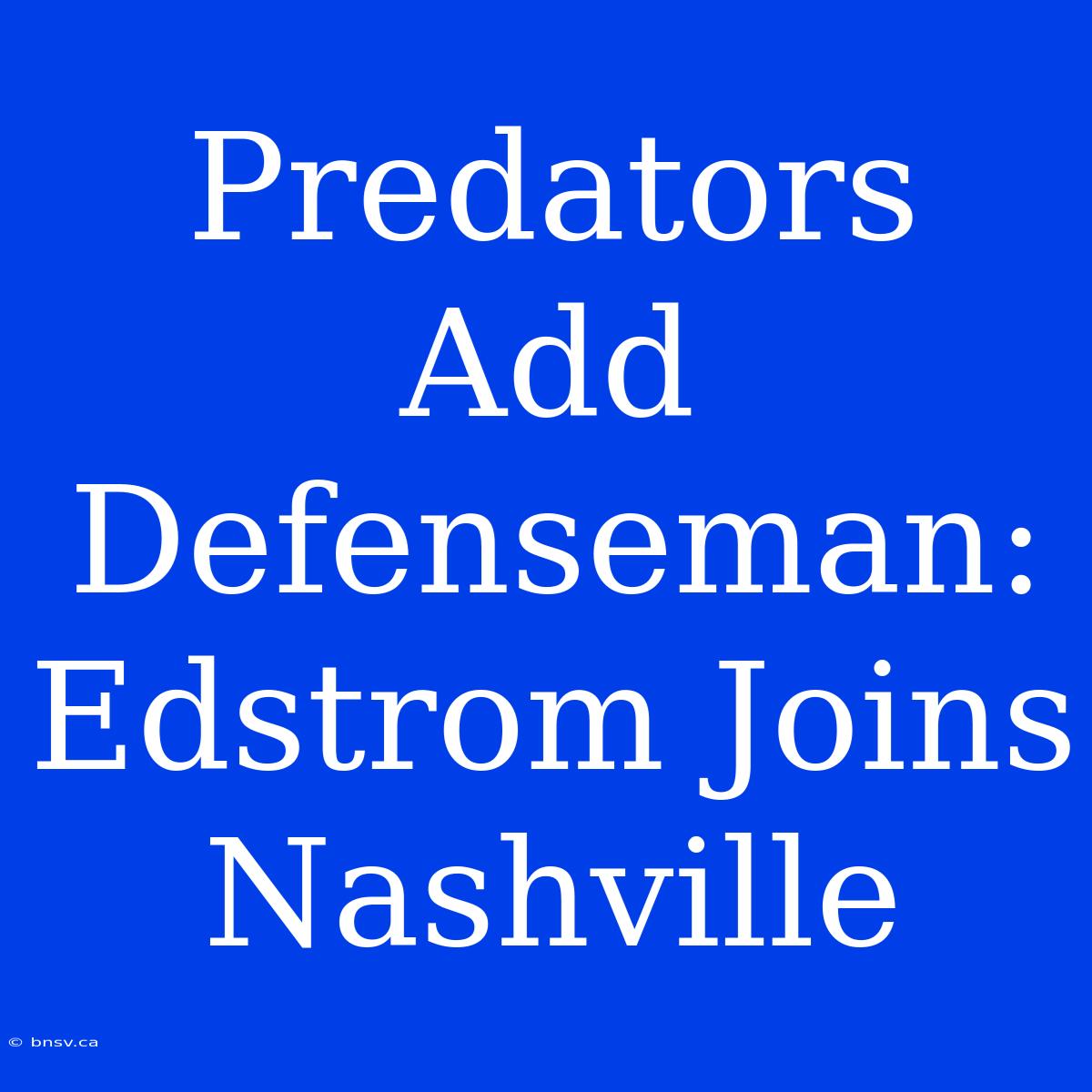 Predators Add Defenseman: Edstrom Joins Nashville