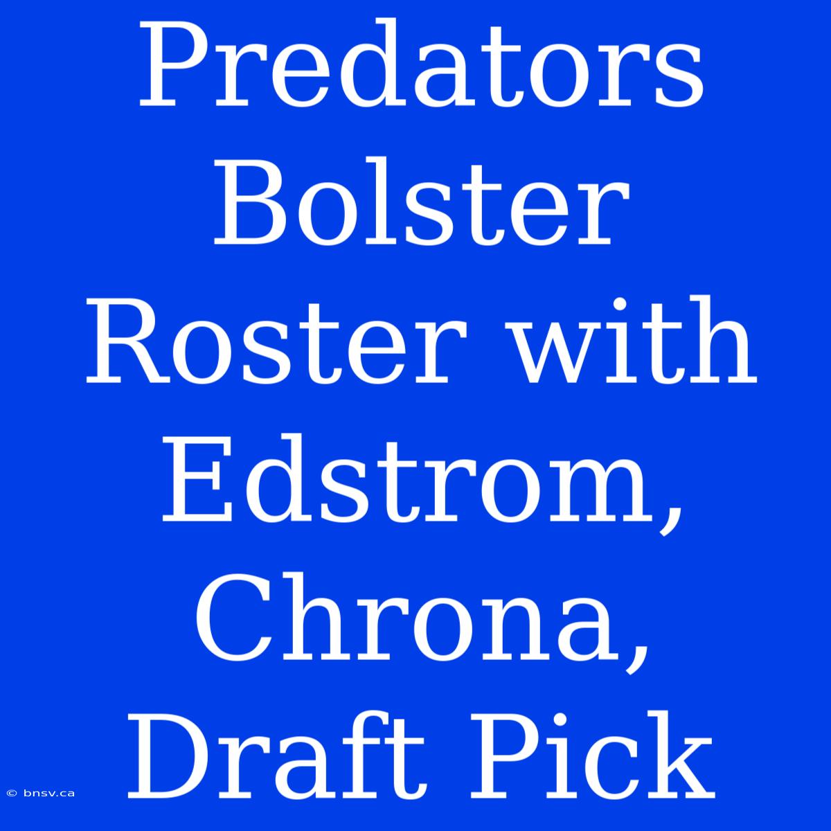 Predators Bolster Roster With Edstrom, Chrona, Draft Pick