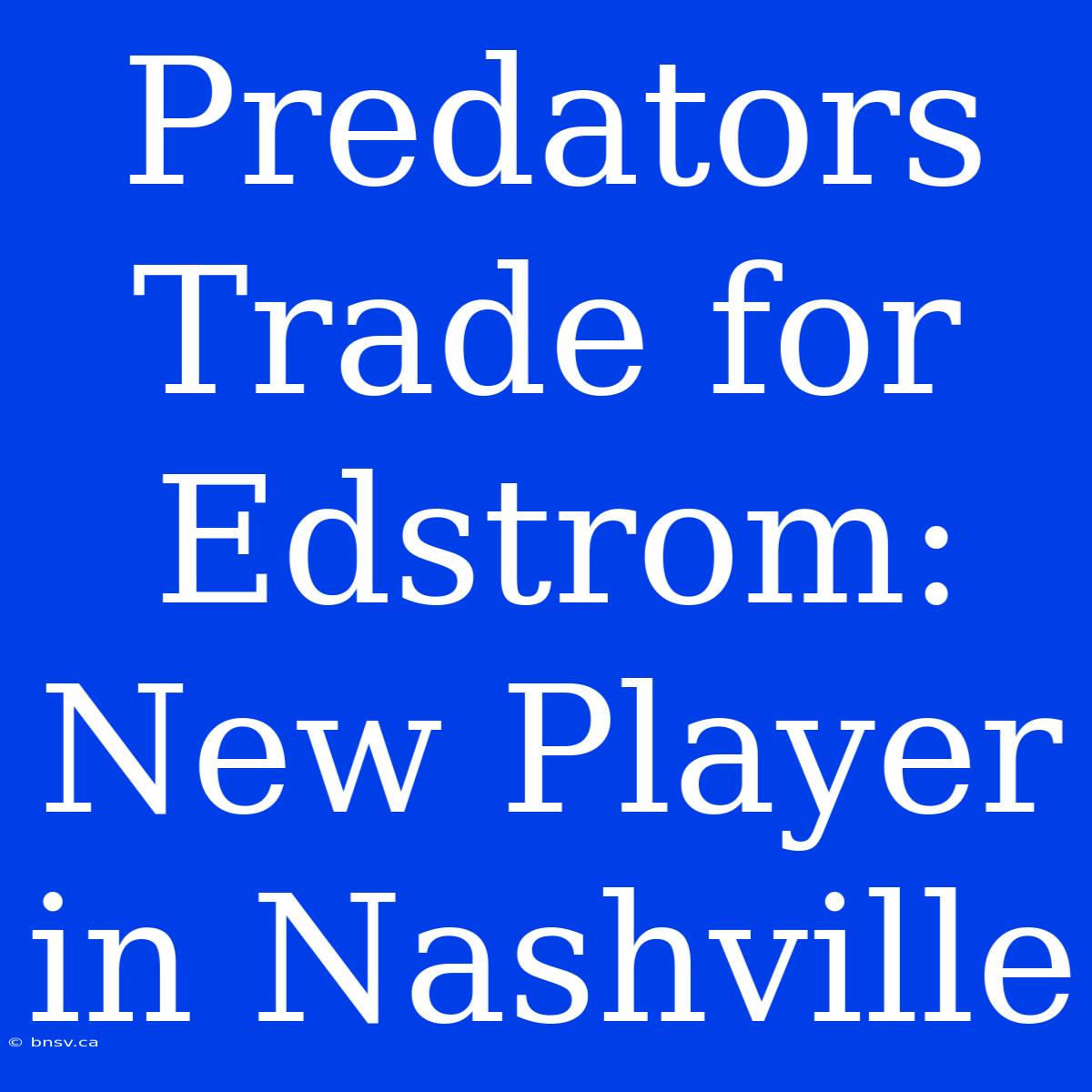 Predators Trade For Edstrom: New Player In Nashville