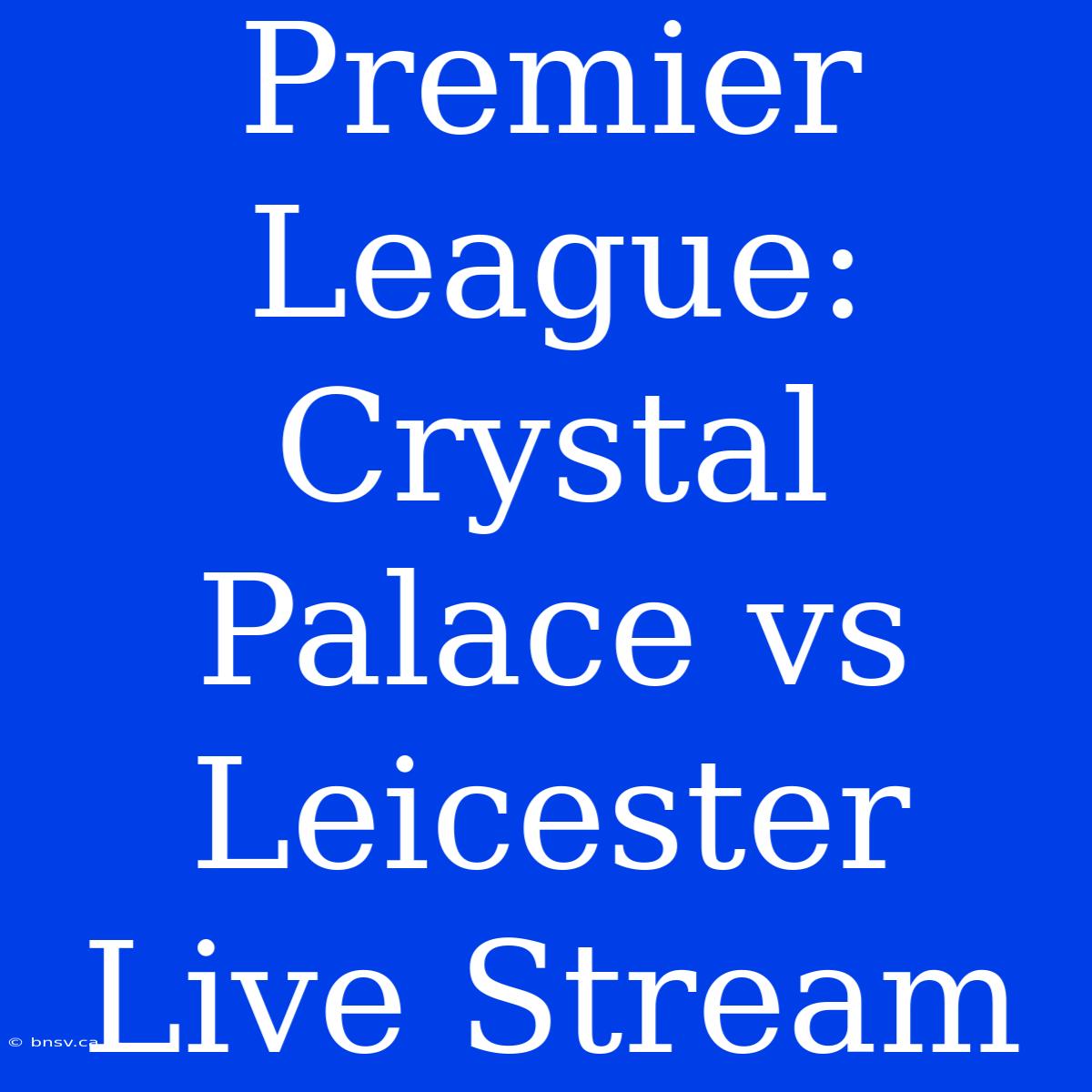 Premier League: Crystal Palace Vs Leicester Live Stream