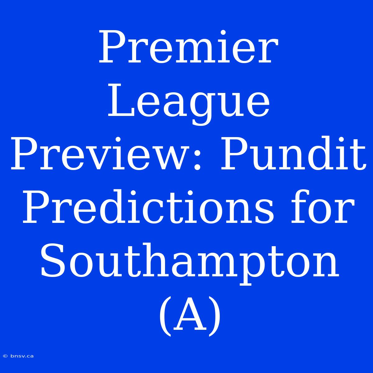 Premier League Preview: Pundit Predictions For Southampton (A)