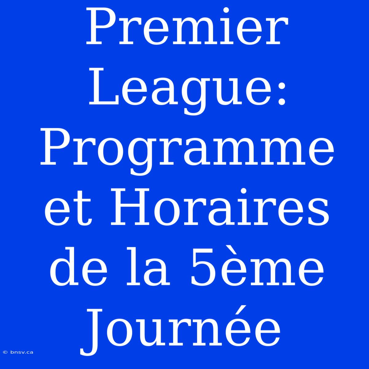 Premier League: Programme Et Horaires De La 5ème Journée