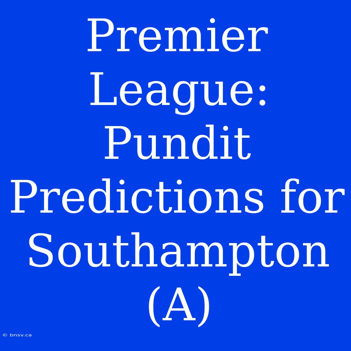 Premier League: Pundit Predictions For Southampton (A)