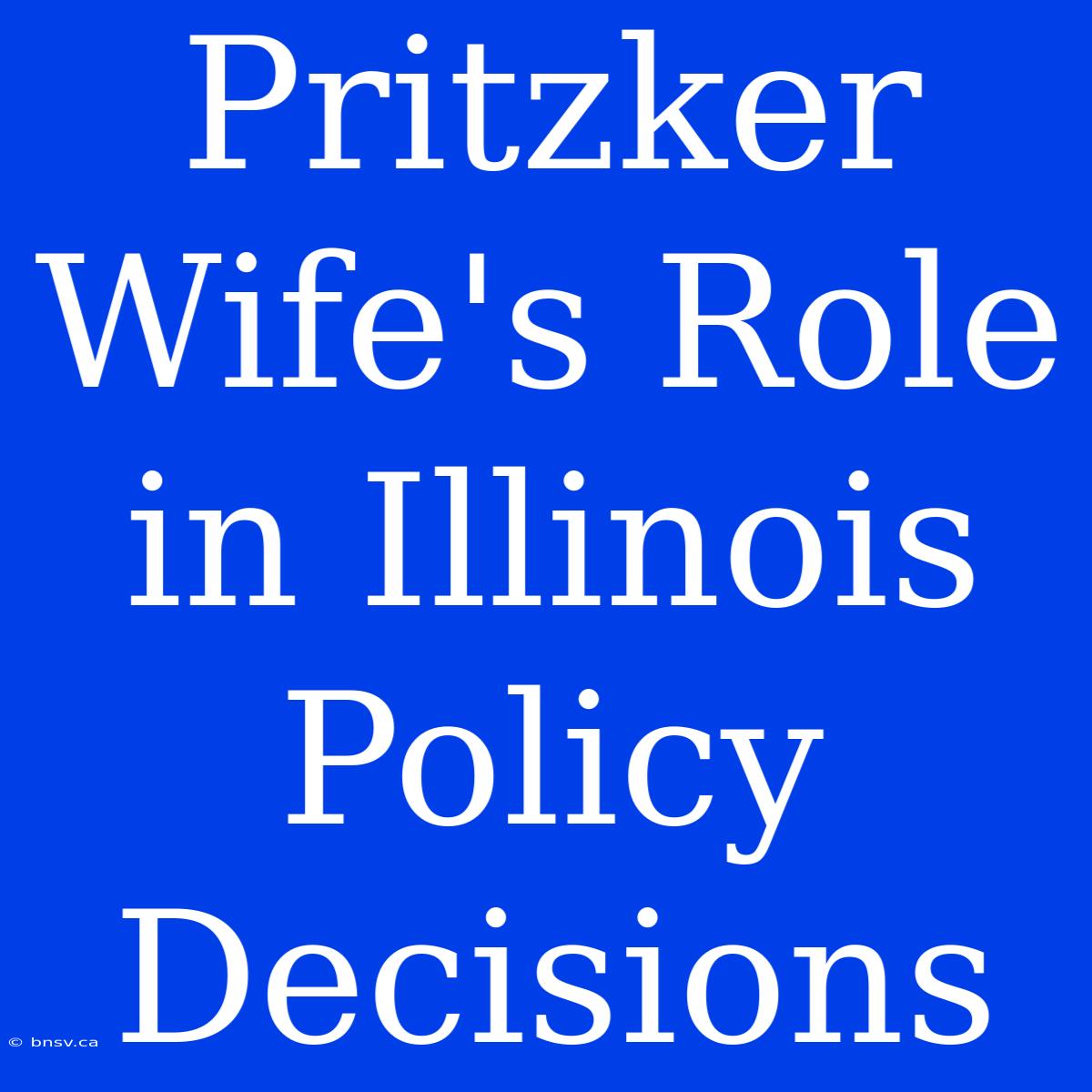 Pritzker Wife's Role In Illinois Policy Decisions