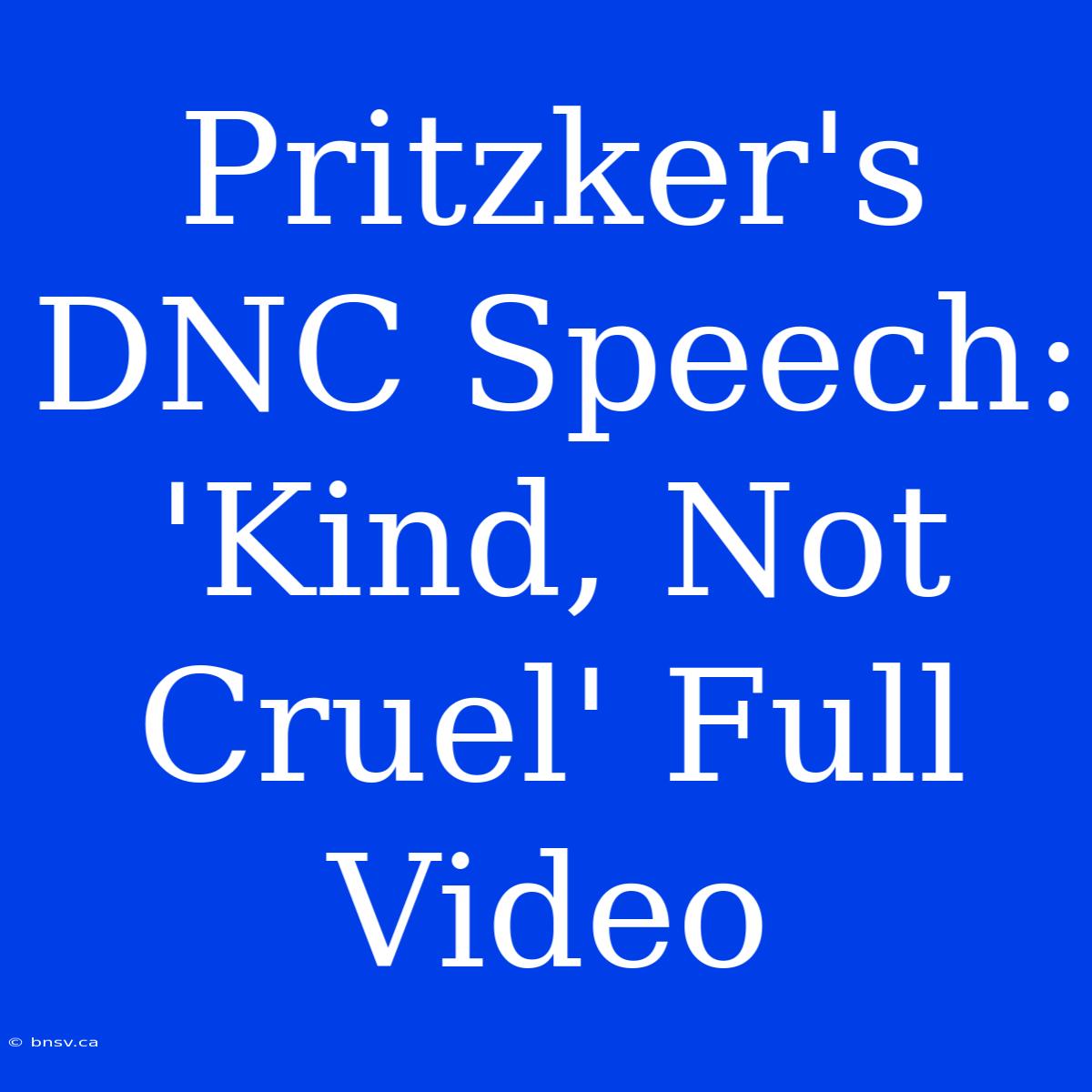 Pritzker's DNC Speech: 'Kind, Not Cruel' Full Video