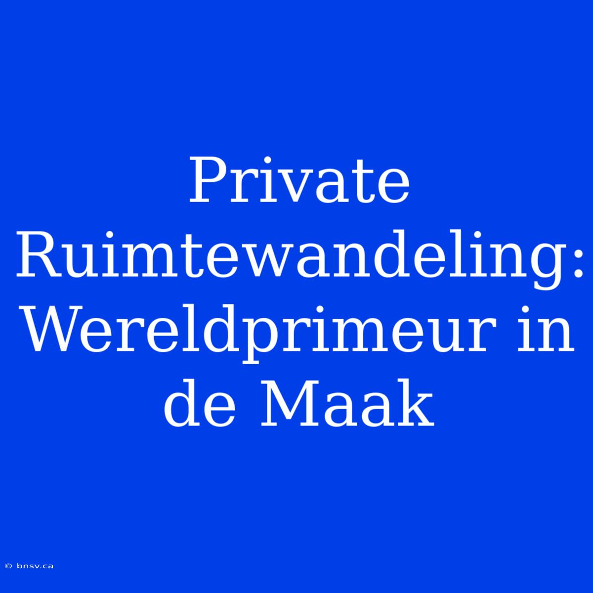 Private Ruimtewandeling: Wereldprimeur In De Maak