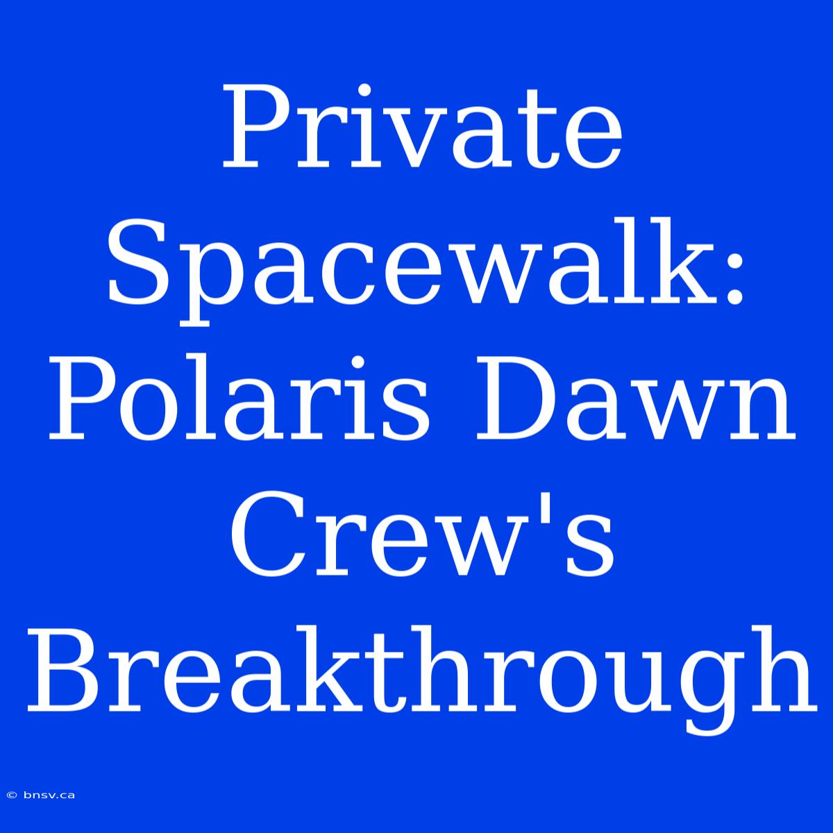 Private Spacewalk: Polaris Dawn Crew's Breakthrough