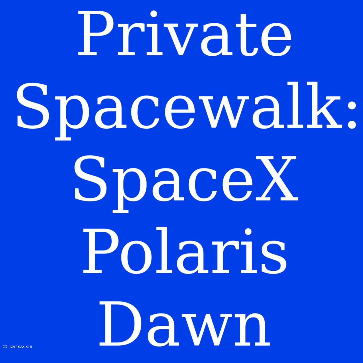 Private Spacewalk: SpaceX Polaris Dawn