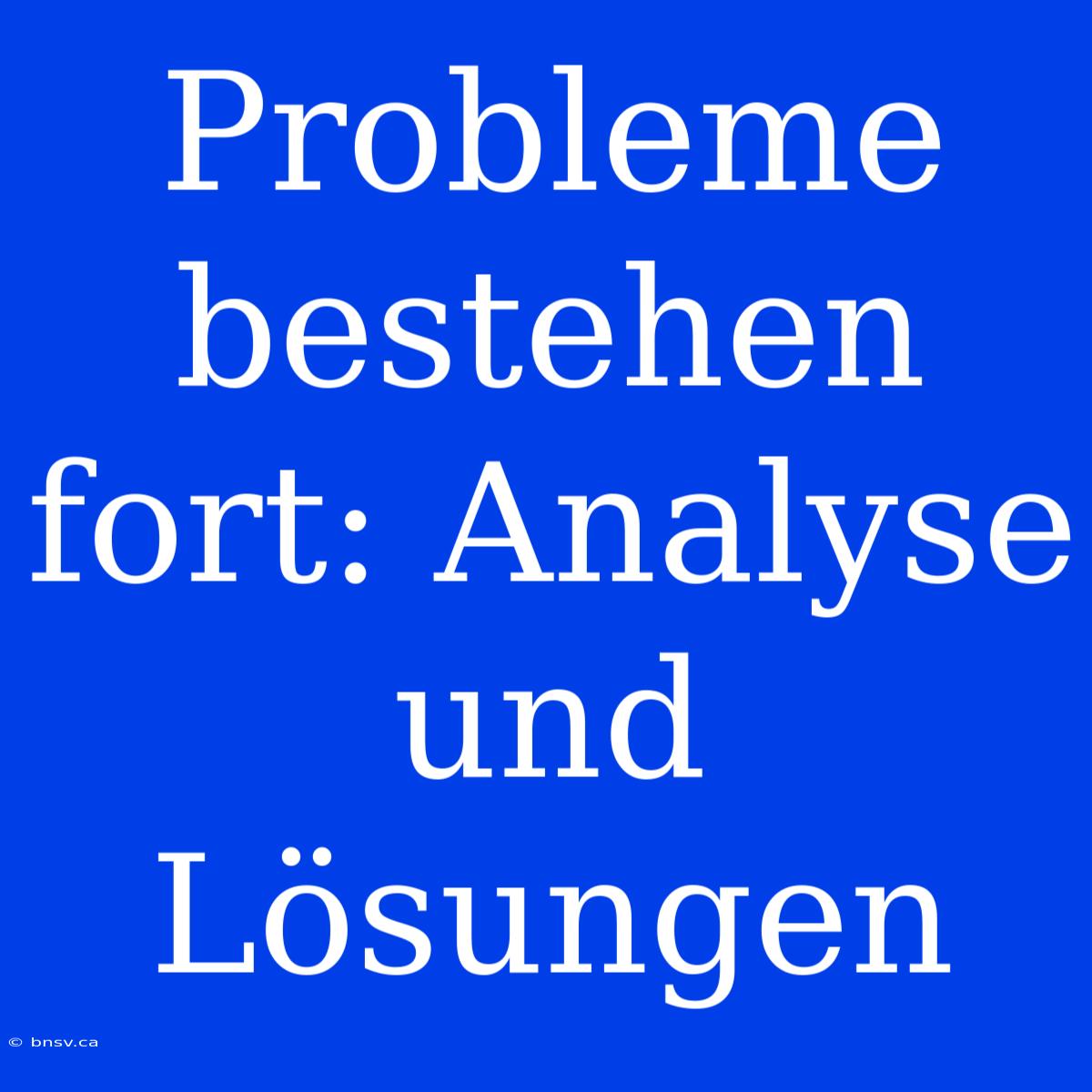 Probleme Bestehen Fort: Analyse Und Lösungen