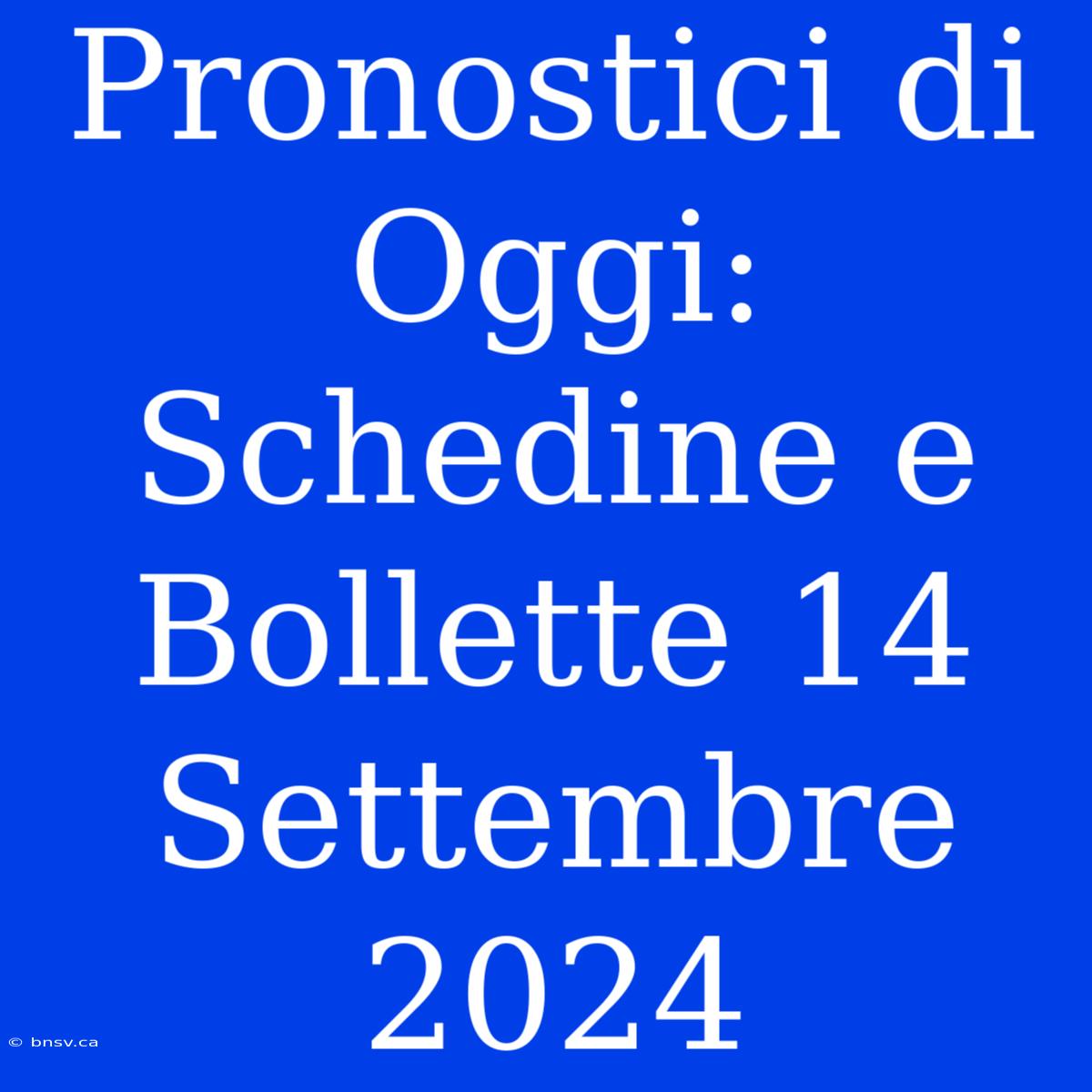 Pronostici Di Oggi: Schedine E Bollette 14 Settembre 2024