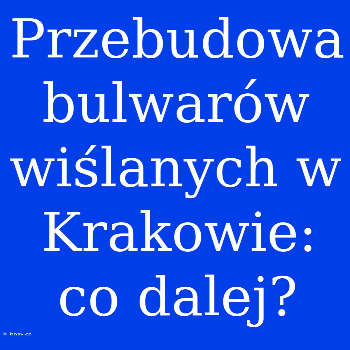 Przebudowa Bulwarów Wiślanych W Krakowie: Co Dalej?