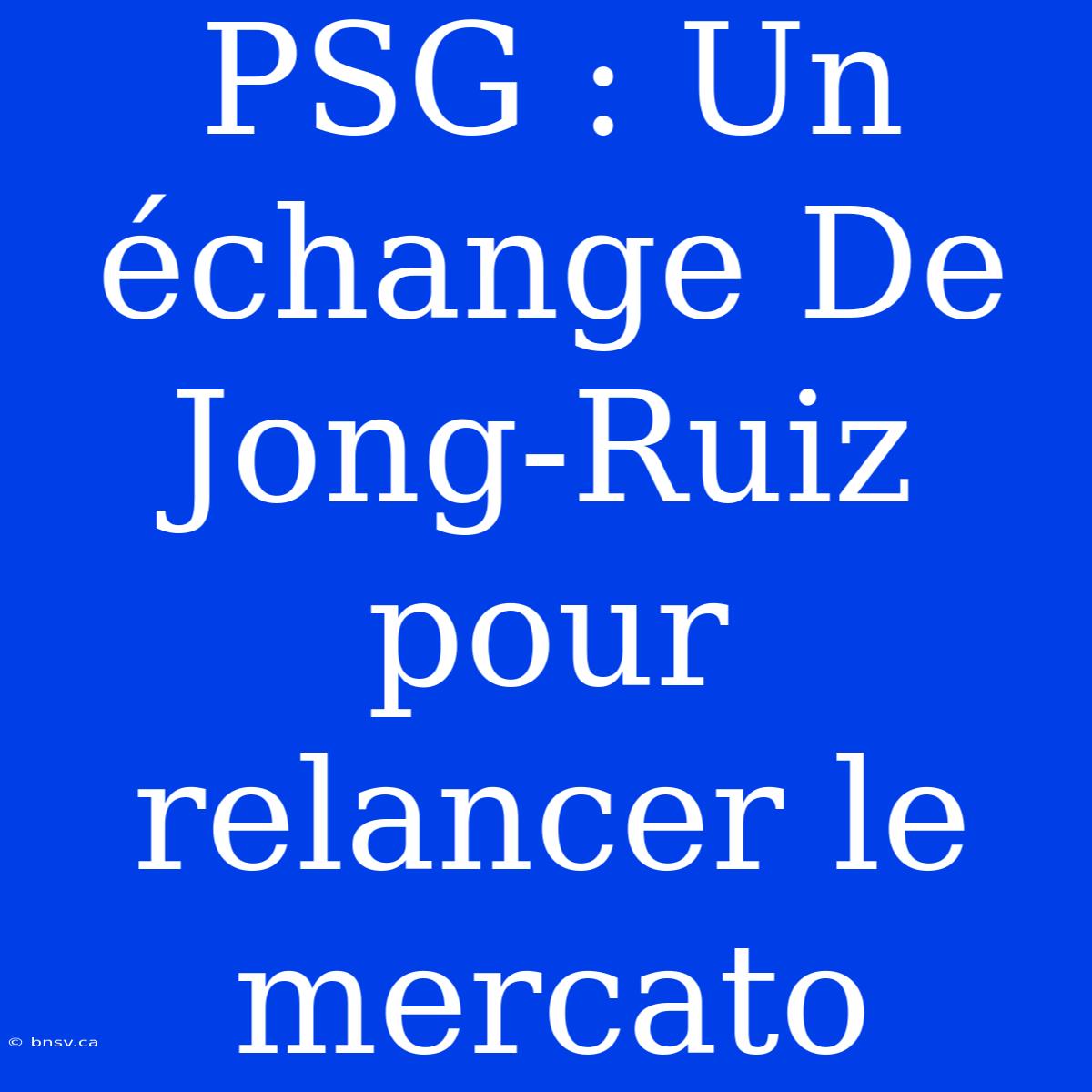 PSG : Un Échange De Jong-Ruiz Pour Relancer Le Mercato