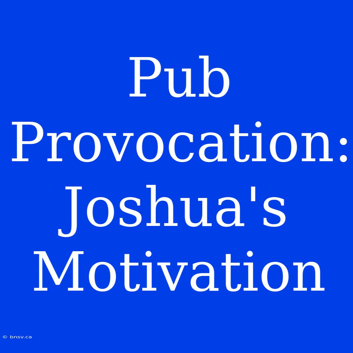 Pub Provocation:  Joshua's Motivation