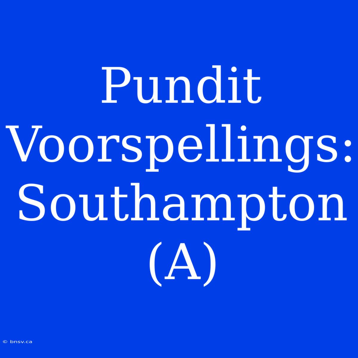 Pundit Voorspellings: Southampton (A)