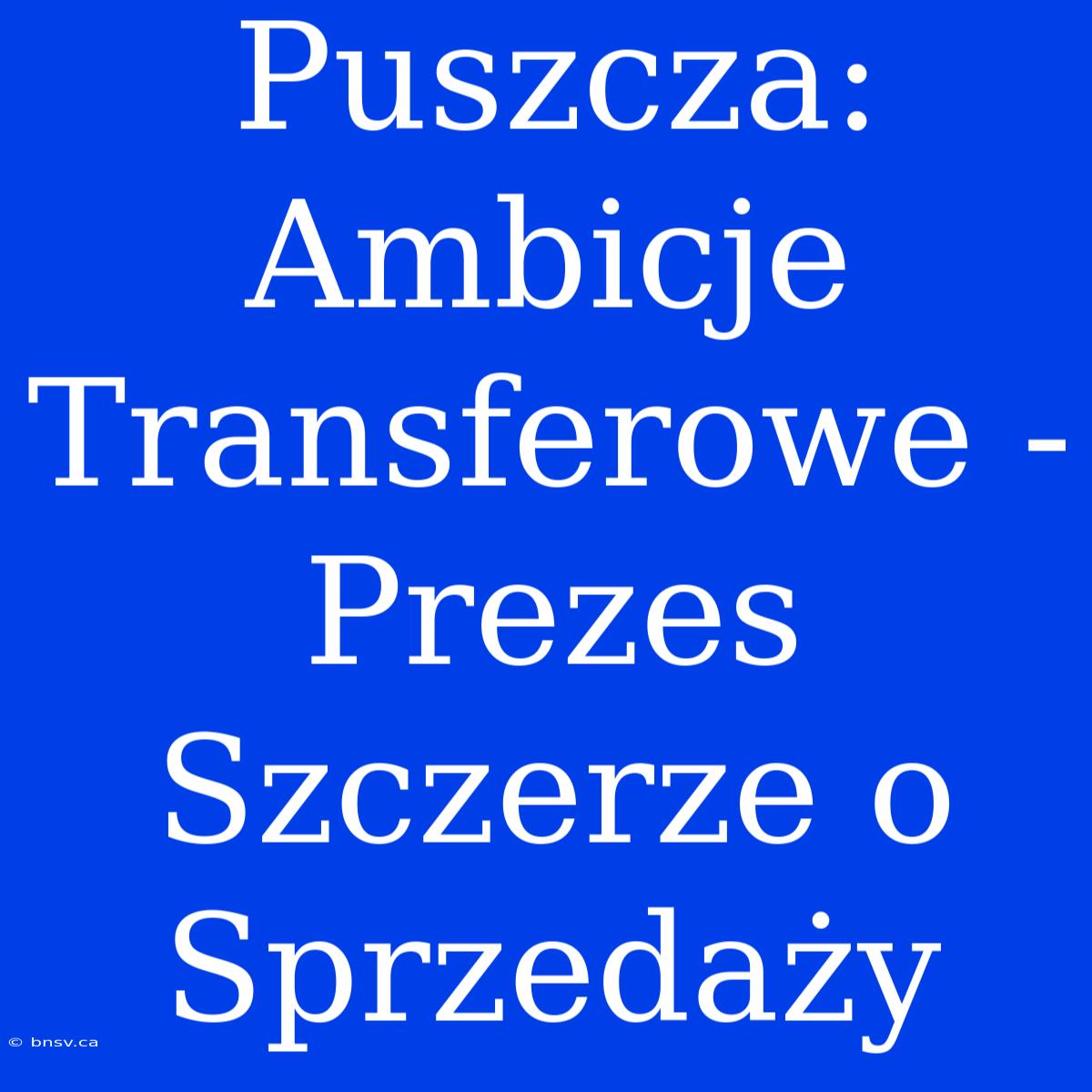 Puszcza: Ambicje Transferowe - Prezes Szczerze O Sprzedaży