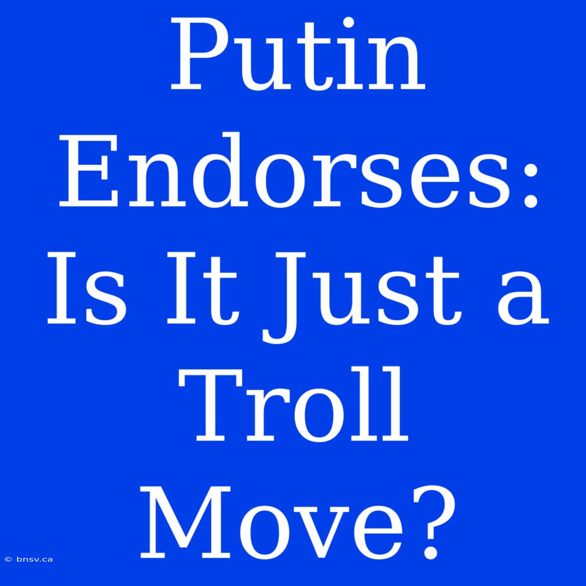 Putin Endorses: Is It Just A Troll Move?