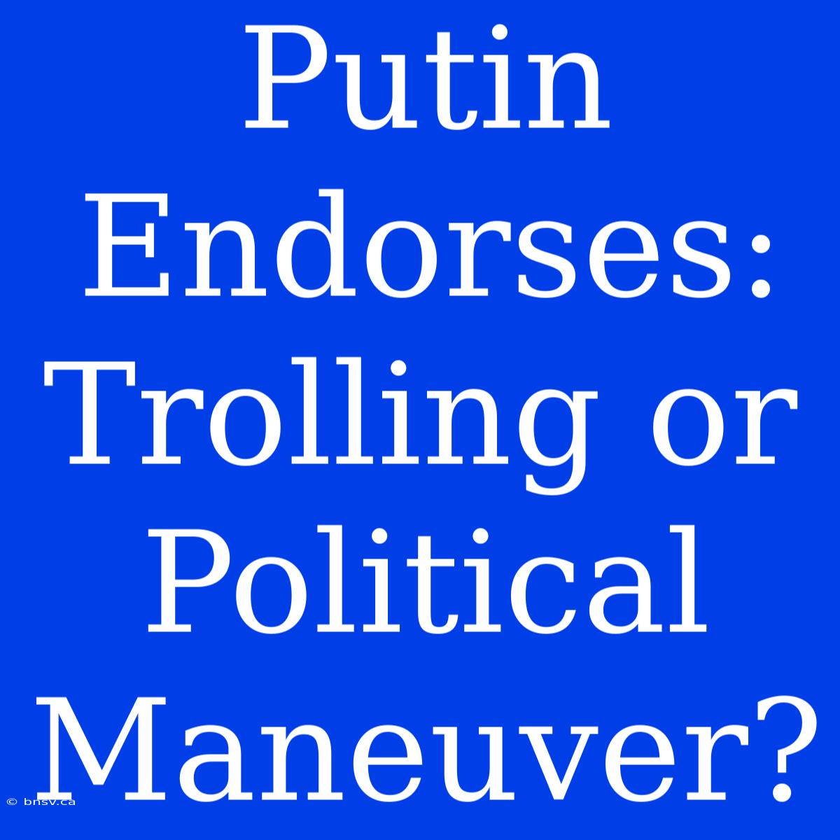 Putin Endorses: Trolling Or Political Maneuver?