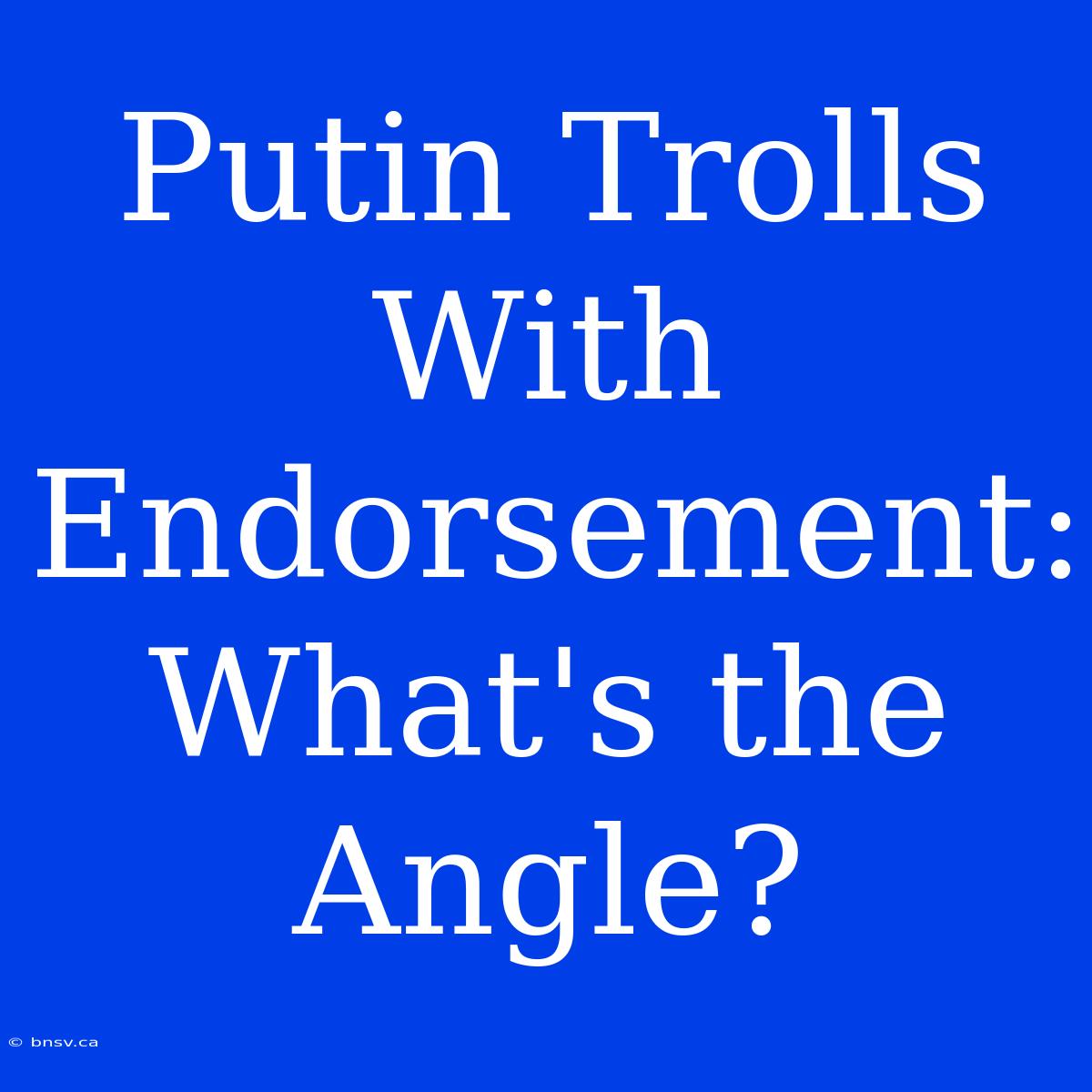 Putin Trolls With Endorsement: What's The Angle?