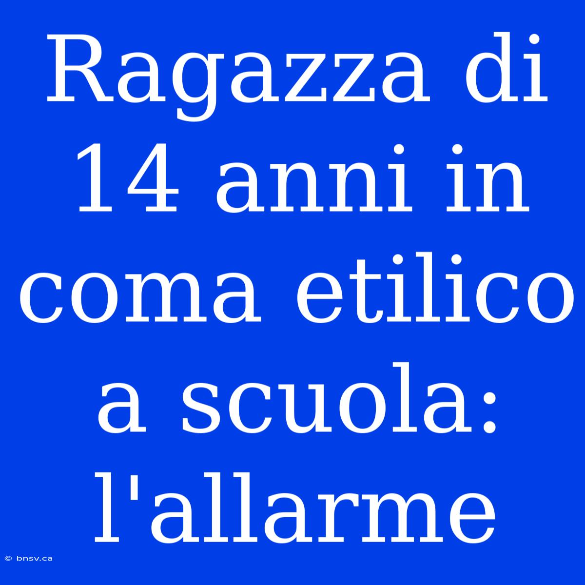 Ragazza Di 14 Anni In Coma Etilico A Scuola: L'allarme