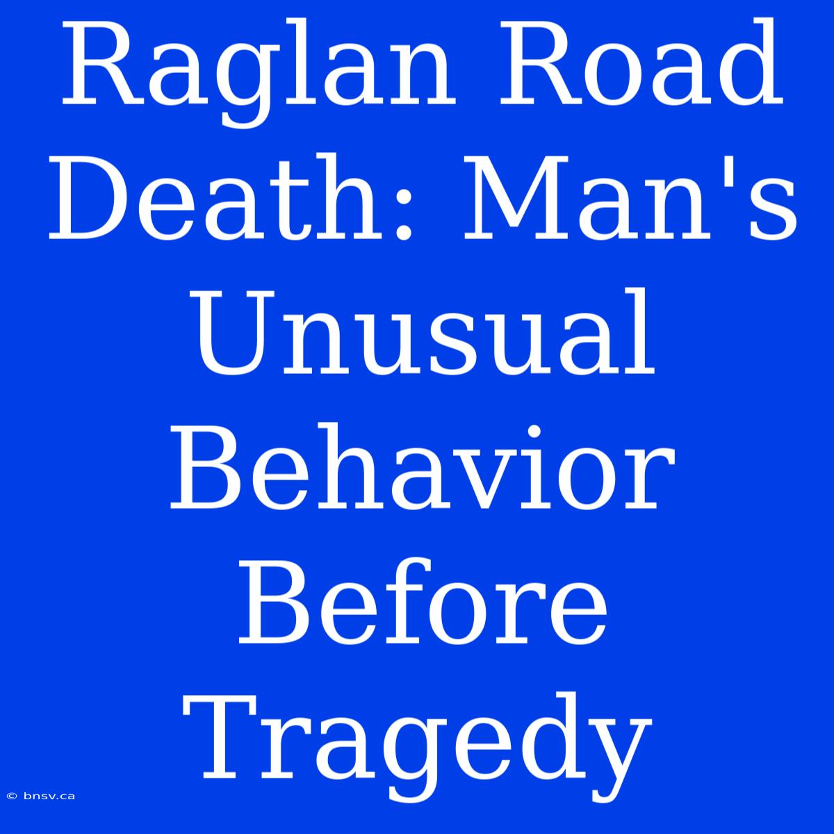 Raglan Road Death: Man's Unusual Behavior Before Tragedy