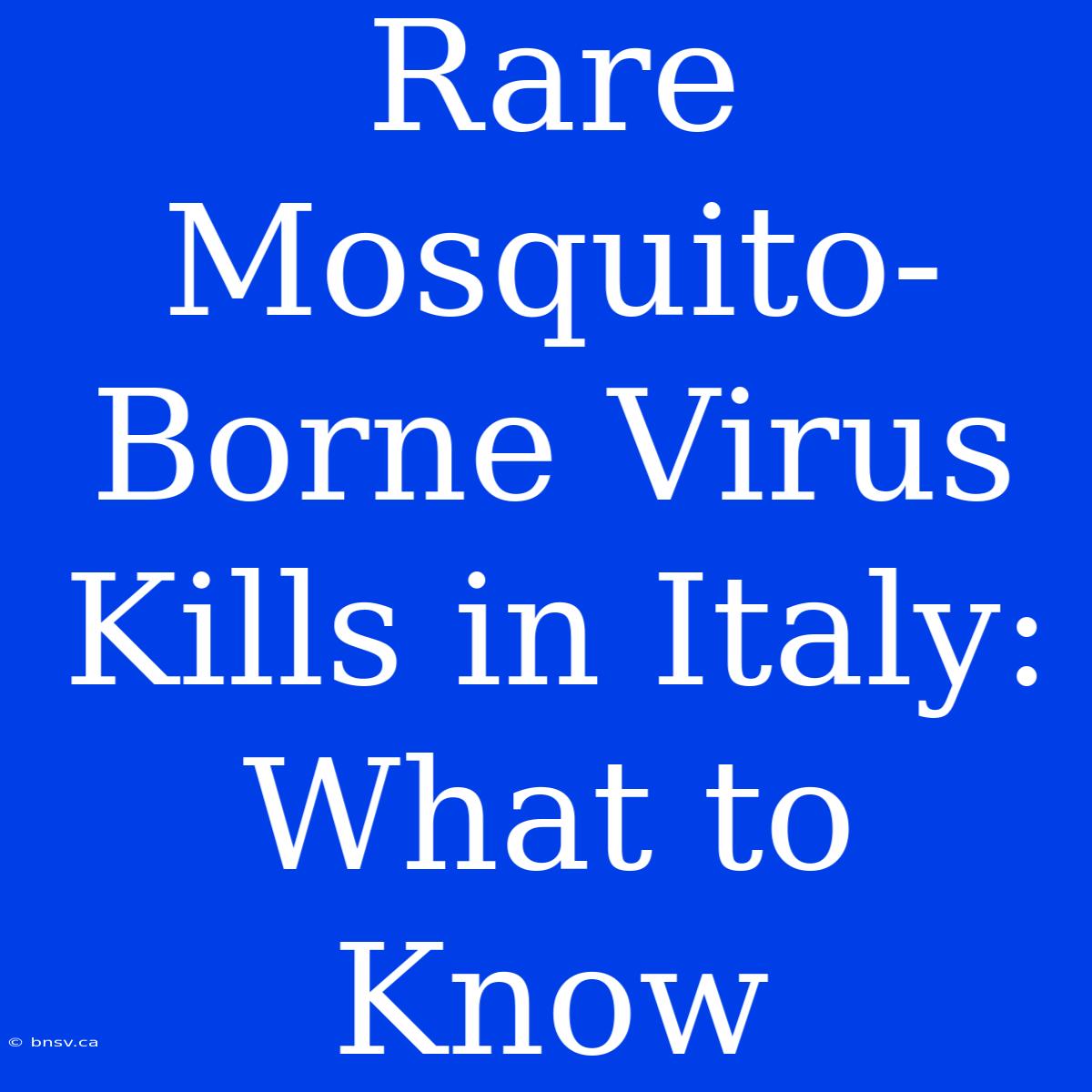 Rare Mosquito-Borne Virus Kills In Italy: What To Know