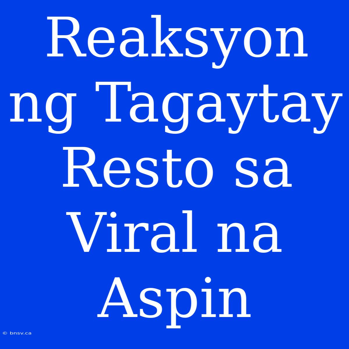 Reaksyon Ng Tagaytay Resto Sa Viral Na Aspin