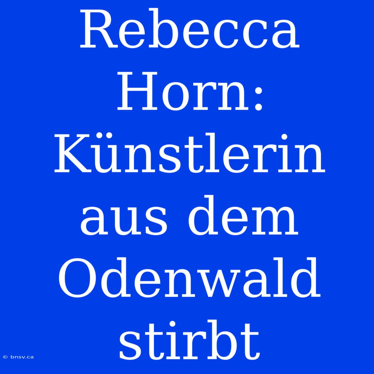 Rebecca Horn: Künstlerin Aus Dem Odenwald Stirbt