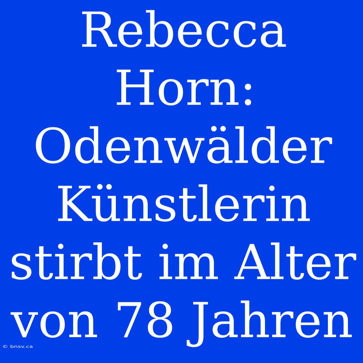 Rebecca Horn: Odenwälder Künstlerin Stirbt Im Alter Von 78 Jahren