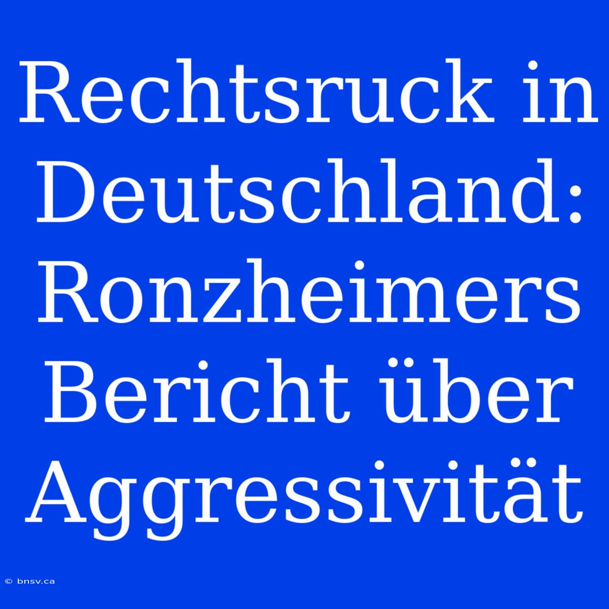 Rechtsruck In Deutschland: Ronzheimers Bericht Über Aggressivität