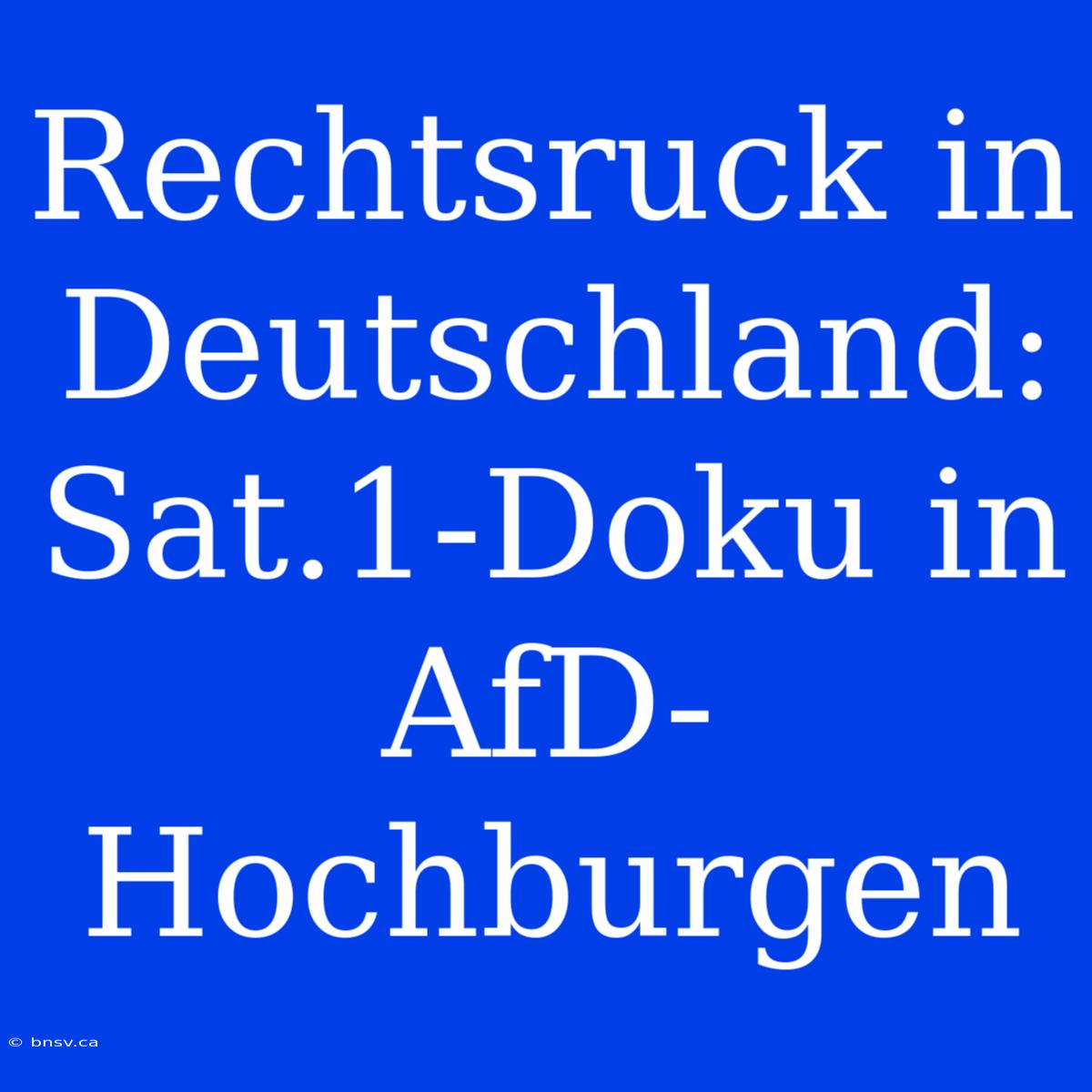 Rechtsruck In Deutschland: Sat.1-Doku In AfD-Hochburgen