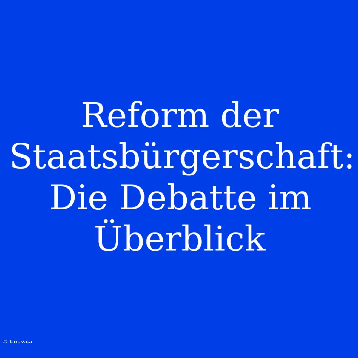 Reform Der Staatsbürgerschaft: Die Debatte Im Überblick