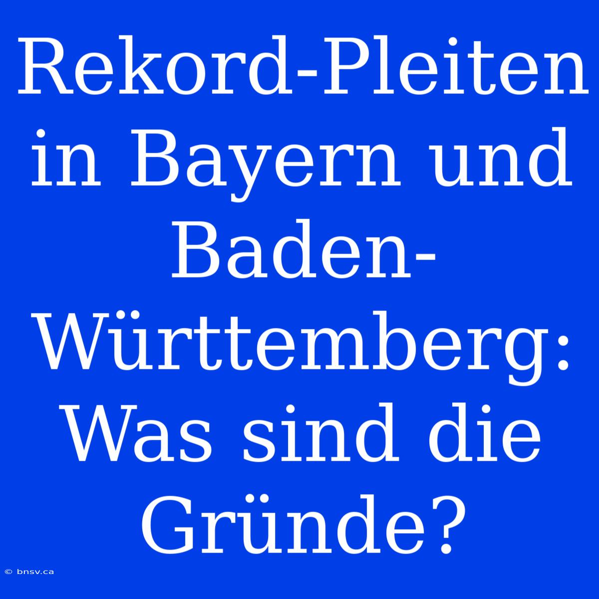 Rekord-Pleiten In Bayern Und Baden-Württemberg: Was Sind Die Gründe?