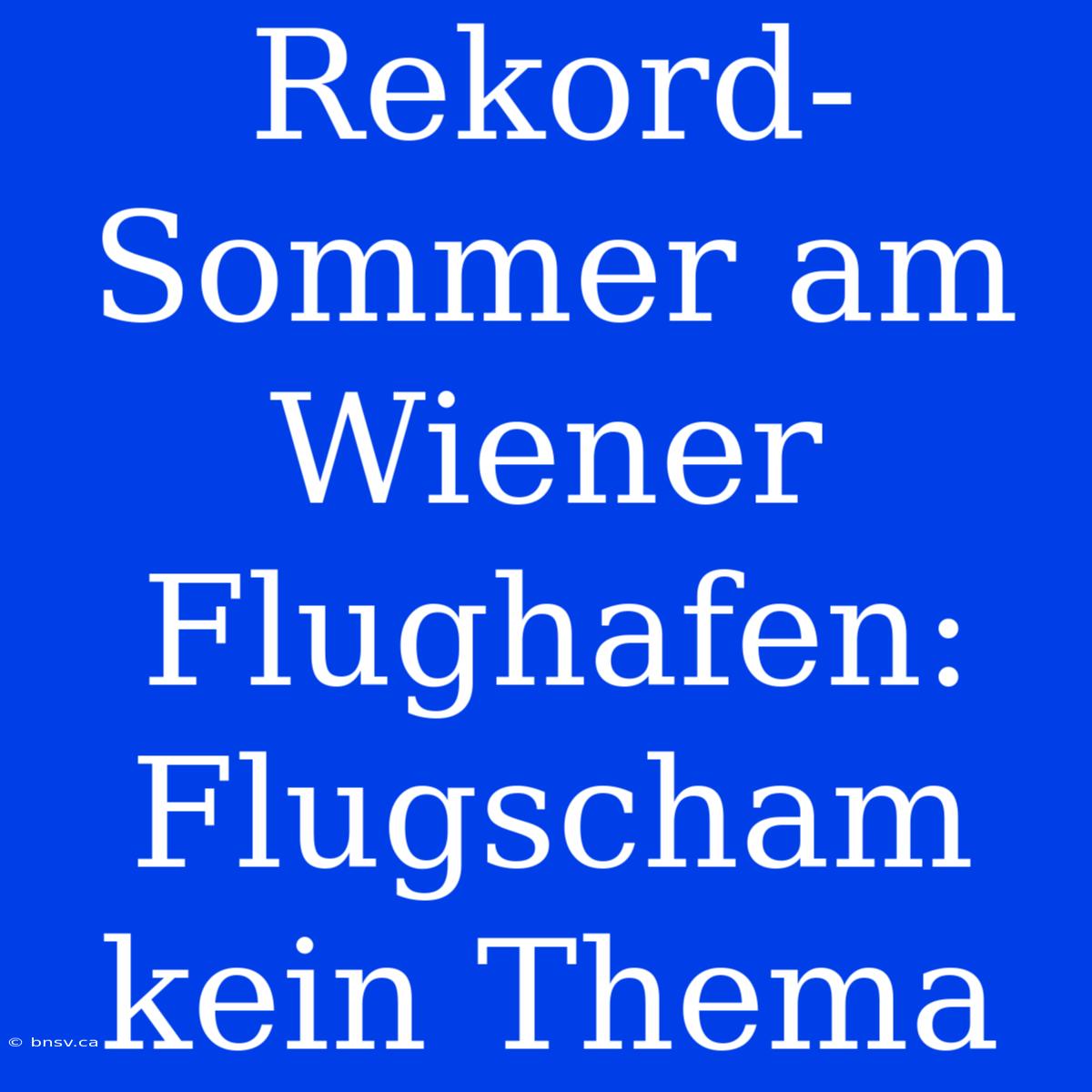 Rekord-Sommer Am Wiener Flughafen: Flugscham Kein Thema